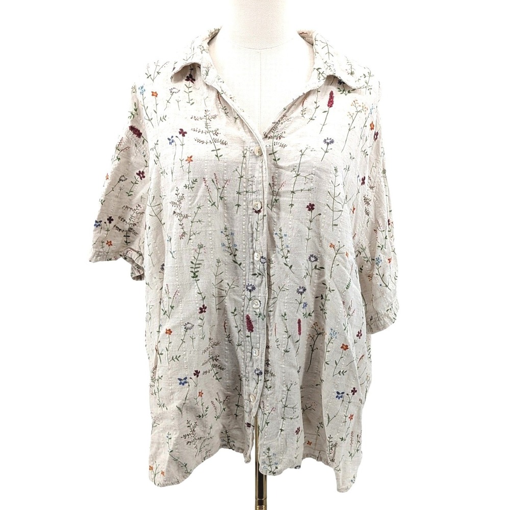 Capistrano Linen Blend Floral Button Shirt Cottagecore‎ Botanical Oversized 26W